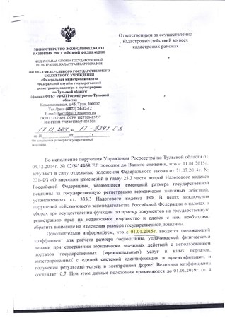 Гос пошлина за гос регистрацию с 01.01.2015 года